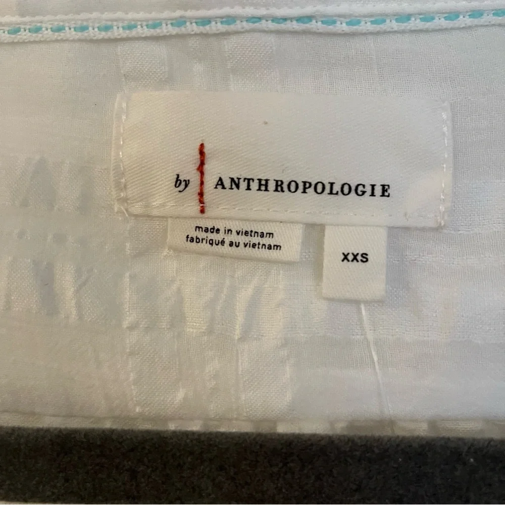 Anthropologie Banded Surplice White V-Neck Blouse Puff Sleeve Romantic Top XXS